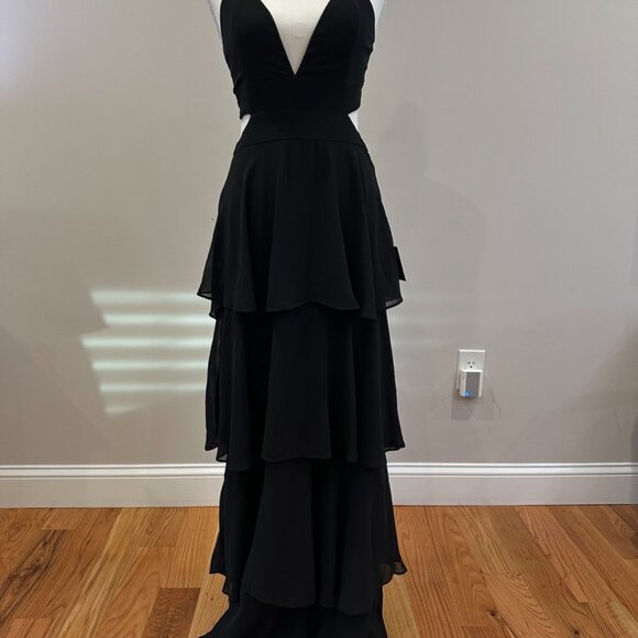 Lulus Tier And Now Black Tie-back Tiered Maxi Dress - Size M - Picture 12 of 13